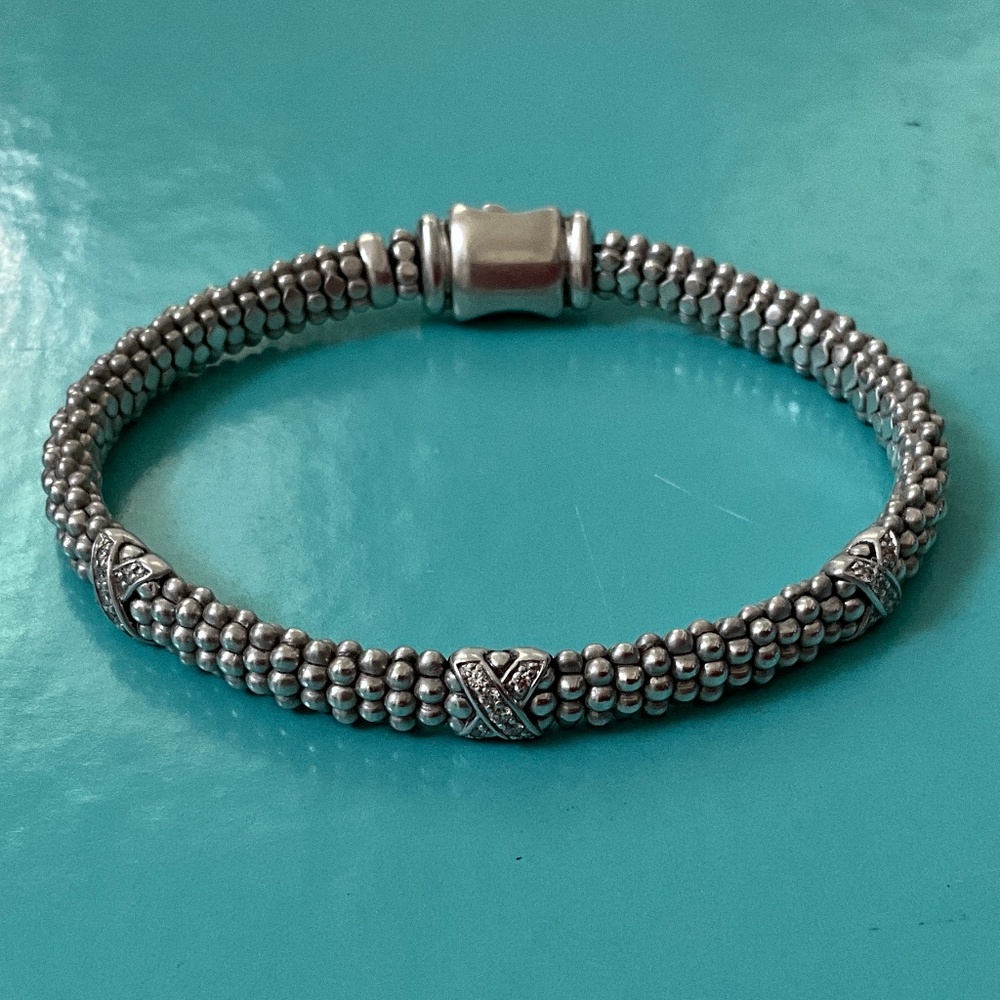 LAGOS Caviar Lux Three Diamond X Station Bracelet Sterling Silver (925)